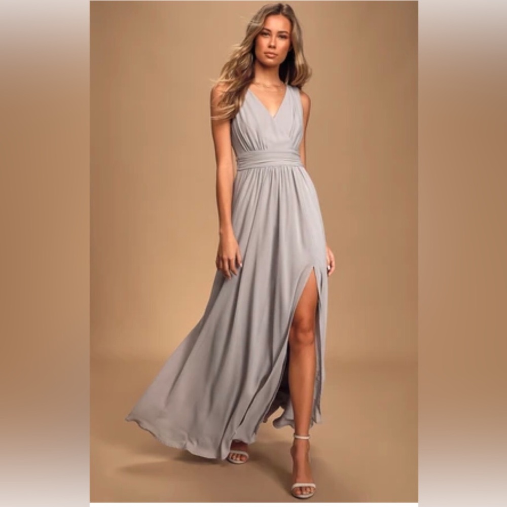 Lulus Thoughts of Hue light gray Surplice Maxi Dress SZM price firm!
